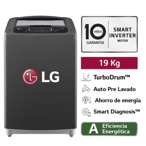 Lavadora LG Carga Superior 19KG WT19BPB Smart Motion Negro Claro