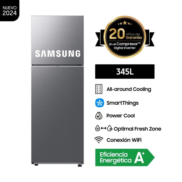 Refrigeradora Samsung Top Mount Freezer 341L Silver C/Disp.