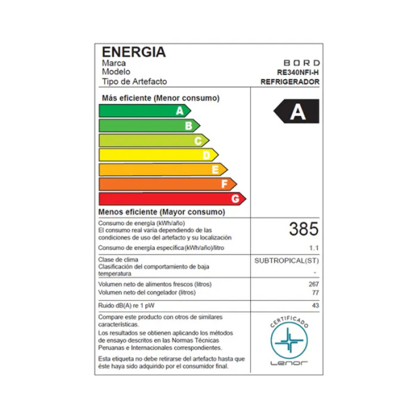 Refrigeradora Bord 347LT No Frost RE340NFI-H - Imagen 4