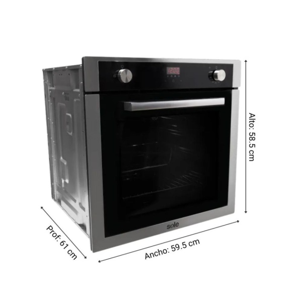 Horno Empotrable SOLE 70L Gas Natural SOLHO007GN Negro e Inox - Imagen 6