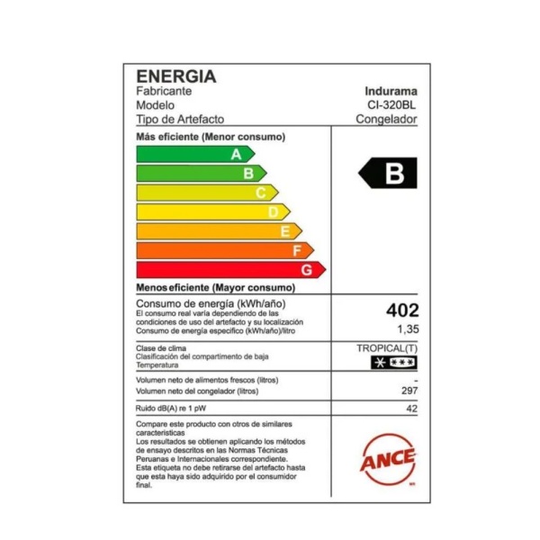 CONGELADORA INDURAMA  297L CI-320BL BLANCO - Imagen 6